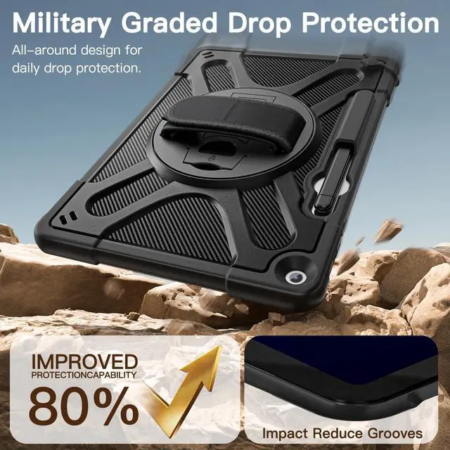 Alt view image 2 of 5 - Junfire Protective Case for Microsoft Surface Pro 12 (2025), Shockproof Surface Pro12 Case with 360°Rotating Stand/Hand Strap/Stylus Holder/Shoulder Belt, Compatible with Type Cover Keyboard-Black