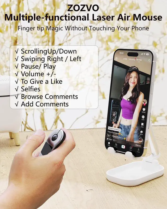 Alt view image 2 of 5 - ZOZVO Air Mouse Bluetooth Rechargeable Presenter with Touchpad, Remote Control for PowerPoint/Keynote/TikTok/Camera/Kindle App, Applicable for PC/iOS/Android (Silver)