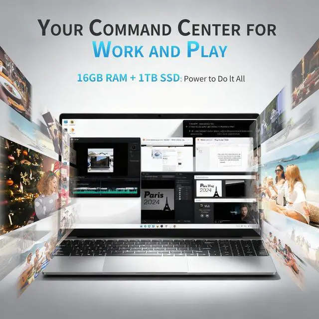 Alt view image 2 of 5 - SAGAWHALE 2025 Laptop Computer 15.6" FHD IPS Display, 16GB RAM 1TB SSD, 4-Core N150 Processor up to 3.6GHz, with Win 11 Pro, Thin & Light 3.52lbs, Backlit Keyboard, Silver