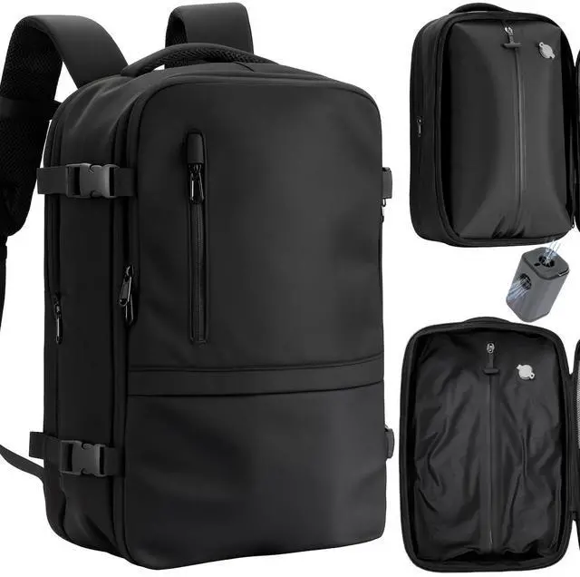 Main image of WISUGASO Vacuum Seal Travel Backpack 60L  Air Compression System, Water-Resistant Carry-On Backpack with TSA Lock, 17" Laptop Compartment, Vacuum Pump Included for Travel, Business - Black