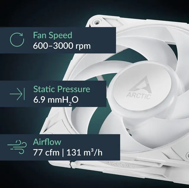 Alt view image 2 of 5 - ARCTIC P12 Pro A-RGB (White) - 3 Pack - Powerful Premium Fan, 120 mm PWM Fan with Y-Cable Splitte, 600-3000 RPM, 0 RPM <5% PWM, 5V Digital RGB, Fluid Dynamic Bearing - White