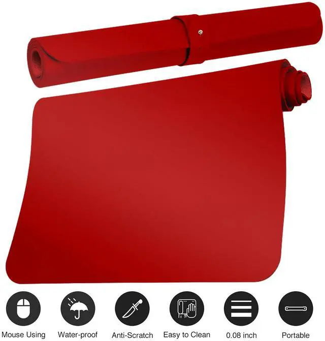 Alt view image 4 of 5 - Boutilon Leather Desk Pad Protector,Non-Slip Mouse Pad,Laptop Desk Pad,Office Mouse Mat,Waterproof Leather Desk Blotter,Desk Writing Pad for Office and Home (XXL-Red,47.2"x 17")