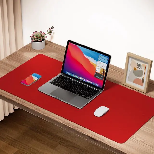 Alt view image 3 of 5 - Boutilon Leather Desk Pad Protector,Non-Slip Mouse Pad,Laptop Desk Pad,Office Mouse Mat,Waterproof Leather Desk Blotter,Desk Writing Pad for Office and Home (XXL-Red,47.2"x 17")