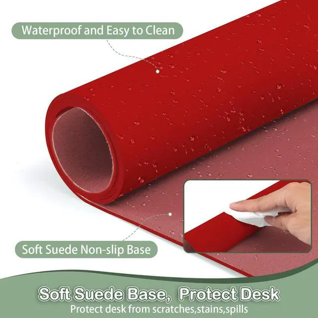 Alt view image 5 of 5 - Boutilon Leather Desk Pad Protector,Non-Slip Mouse Pad,Laptop Desk Pad,Office Mouse Mat,Waterproof Leather Desk Blotter,Desk Writing Pad for Office and Home (XXL-Red,47.2"x 17")