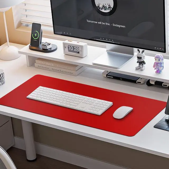 Alt view image 2 of 5 - Boutilon Leather Desk Pad Protector,Non-Slip Mouse Pad,Laptop Desk Pad,Office Mouse Mat,Waterproof Leather Desk Blotter,Desk Writing Pad for Office and Home (XXL-Red,47.2"x 17")
