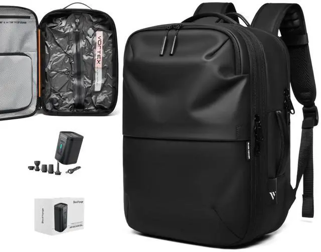 Main image of Vortex Vacuum Seal Travel Backpack 45L Expandable Air Compression System Water Resistant Carry-On Suitcase Luggage Black AERO Lite - Vacuum Pump Included