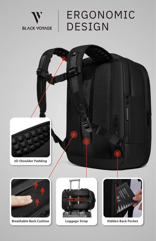 Alt view image 4 of 5 - Vortex Vacuum Seal Travel Backpack 45L Expandable Air Compression System Water Resistant Carry-On Suitcase Luggage Black AERO Lite - Vacuum Pump Included