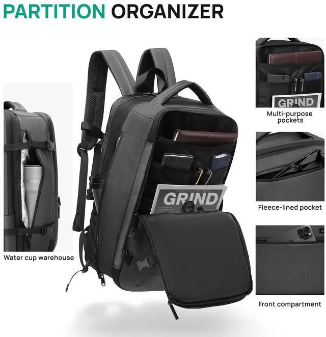 Alt view image 2 of 5 - Dinictis Vacuum Seal Travel Backpack 60L Built-in Pump, Expandable Backpack with Vacuum Compression fits 17 inch Laptop, Waterproof Carry On Suitcase Luggage suit for Short Trip and Business-Dark Grey