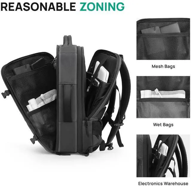 Alt view image 4 of 5 - Dinictis Vacuum Seal Travel Backpack 60L Built-in Pump, Expandable Backpack with Vacuum Compression fits 17 inch Laptop, Waterproof Carry On Suitcase Luggage suit for Short Trip and Business-Dark Grey