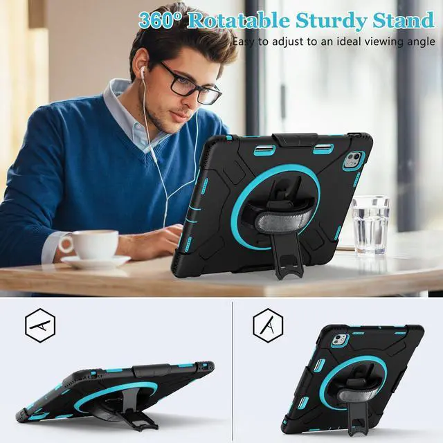 Alt view image 3 of 5 - Case for iPad Pro 13 Inch M5 2025/ M4 2024: Military Grade Cover for iPad Pro 13" with Screen Protector - Stand - Handle - Shoulder Strap - Pencil Holder- Mint Green