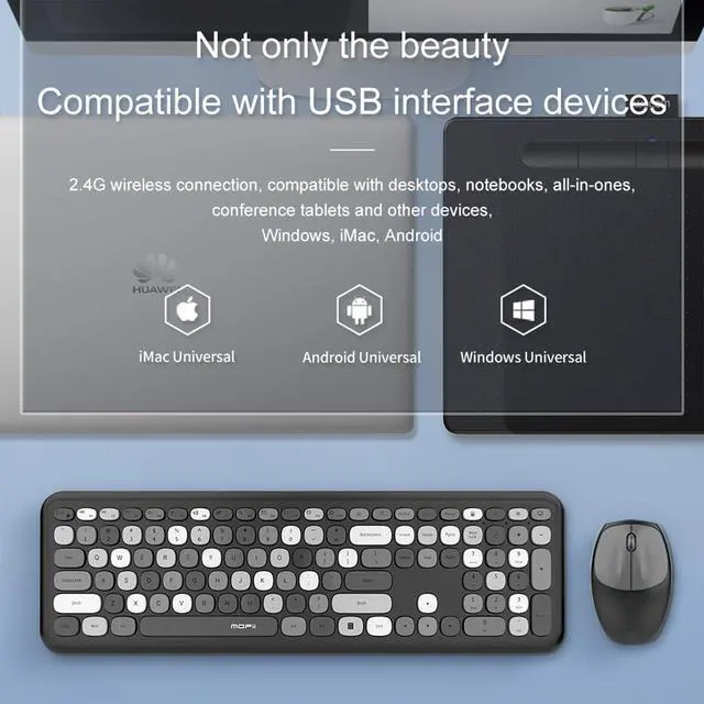 Alt view image 4 of 5 - Full Size Wireless Keyboard and Mouse Combo, Silent Thin and Lightweight Membrane Keyboard, Cute Candy Colors, 2.4G USB Wireless, Compatible with Notebook, PC (MilkTea)