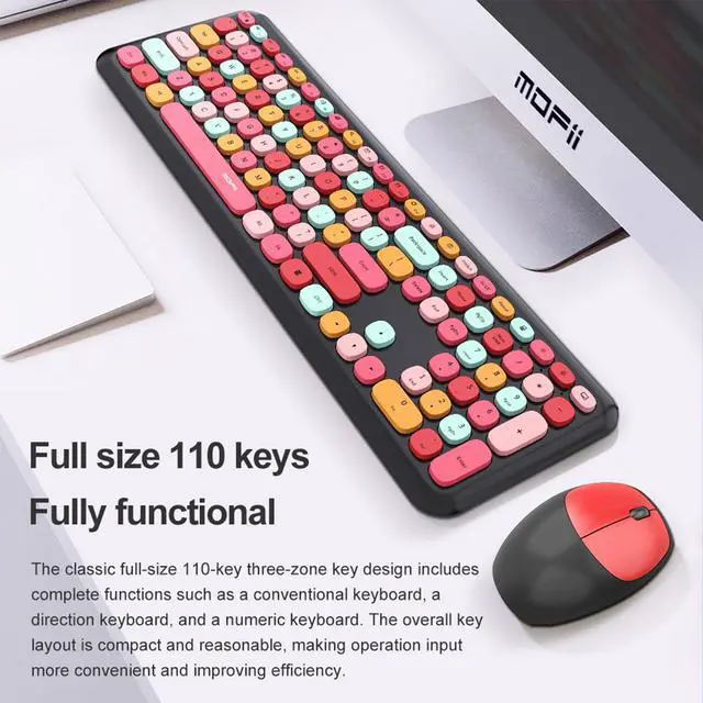Alt view image 5 of 5 - Full Size Wireless Keyboard and Mouse Combo, Silent Thin and Lightweight Membrane Keyboard, Cute Candy Colors, 2.4G USB Wireless, Compatible with Notebook, PC (MilkTea)