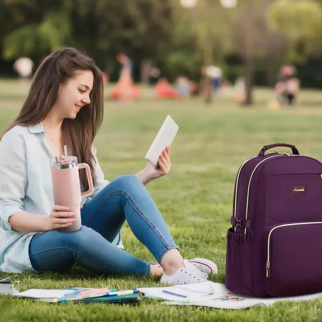 Alt view image 2 of 5 - LOVEVOOK Laptop Backpack for Women with Pouch Pocket for Large Capacity Cup,17 Inch Laptop Computer Bag Travel Backpack Purse,Waterproof Work Business Backpack College Teacher Bags,Dark Purple