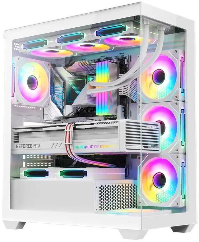 Main image of RUIX OV603 ATX Mid-Tower PC Case, Spacious High-Airflow Gaming Case with 4 x 120mm PWM ARGB Fans, USB 3.0 & Type-C Ports, Tempered Glass, Large Capacity Computer Case - White