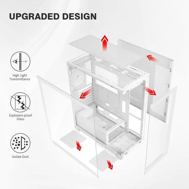 Alt view image 2 of 5 - RUIX OV603 ATX Mid-Tower PC Case, Spacious High-Airflow Gaming Case with 4 x 120mm PWM ARGB Fans, USB 3.0 & Type-C Ports, Tempered Glass, Large Capacity Computer Case - White