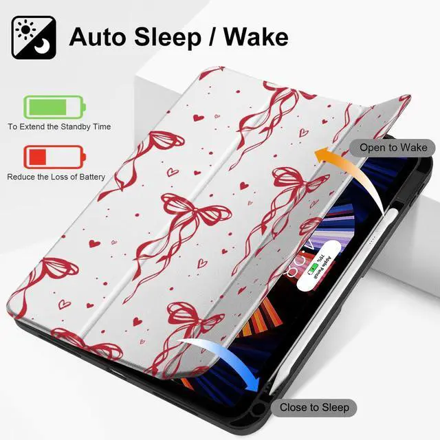 Alt view image 3 of 5 - Mektron Case for iPad Air 11 inch (M3 2025 7th /M2 2024 6th), Compatible with iPad Air 10.9" (2022 5th Gen /2020 4th Gen) Tablet Cover Buit in Pencil Holder with Auto Wake/Sleep, Layer Bows