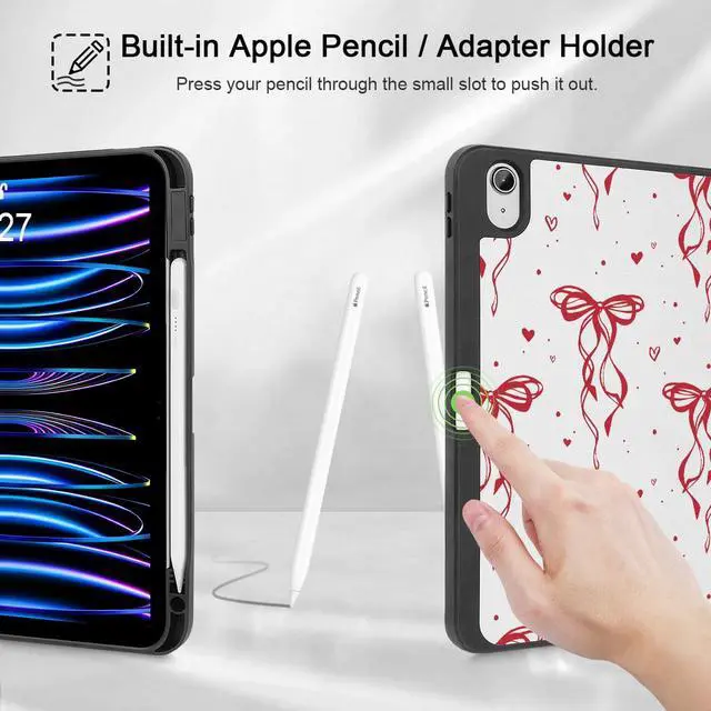 Alt view image 4 of 5 - Mektron Case for iPad Air 11 inch (M3 2025 7th /M2 2024 6th), Compatible with iPad Air 10.9" (2022 5th Gen /2020 4th Gen) Tablet Cover Buit in Pencil Holder with Auto Wake/Sleep, Layer Bows