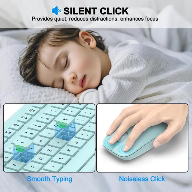 Alt view image 5 of 5 - Wireless Keyboard and Mouse Combo, Full Size Silent Ergonomic Keyboard and Mouse, Long Battery Life, Optical Mouse, 2.4G Lag-Free Cordless Mice Keyboard for Computer, Mac, Laptop, PC, Windows(Green)