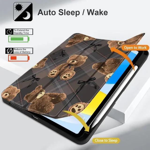 Alt view image 3 of 5 - MEEgoodo Case for iPad A16 11th Generation 11 inch 2025/iPad 10th Generation 10.9 inch 2022, Tablet Cover with Trifold Stand + Pencil Holder + Auto Wake/Sleep + Soft TPU Back Cover, Cute Little Bear