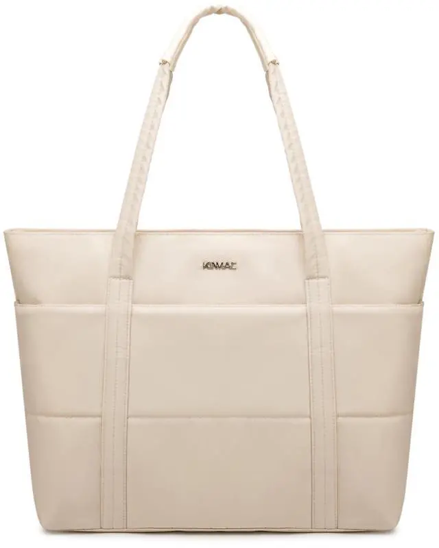 Main image of Kinmac Computer Tote Bag for Women, Large Capacity Laptop Tote Handbag for Work Office Travel (Khaki Grid)