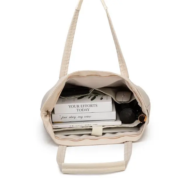 Alt view image 4 of 5 - Kinmac Computer Tote Bag for Women, Large Capacity Laptop Tote Handbag for Work Office Travel (Khaki Grid)