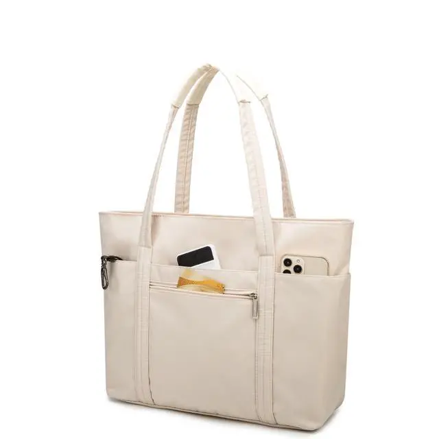 Alt view image 5 of 5 - Kinmac Computer Tote Bag for Women, Large Capacity Laptop Tote Handbag for Work Office Travel (Khaki Grid)