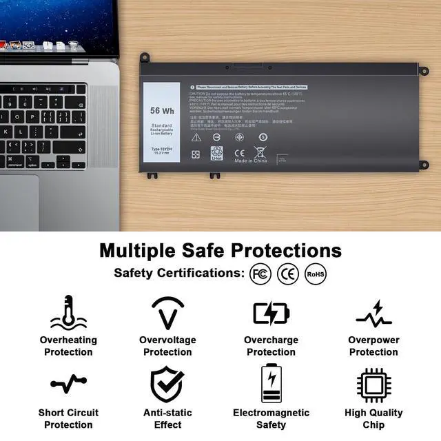 Alt view image 2 of 5 - Yenyoh 56Wh 33YDH Laptop Battery Replacement for Dell 17 7000 7773 7778 7779 7786, G5 15 5587, Latitude 3380 3490 3590 3580 Notebook 15.2V 4 Cell - PN: 99NF2 PVHT1 DNCWSCB6106B