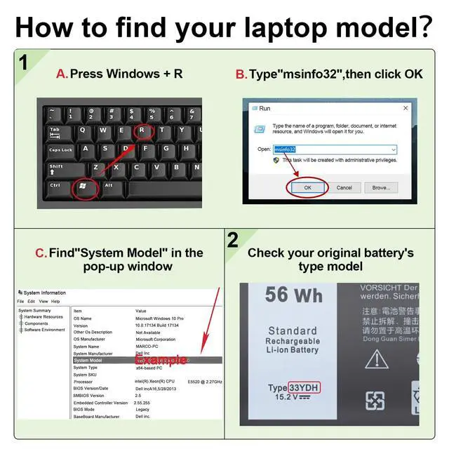 Alt view image 3 of 5 - Yenyoh 56Wh 33YDH Laptop Battery Replacement for Dell 17 7000 7773 7778 7779 7786, G5 15 5587, Latitude 3380 3490 3590 3580 Notebook 15.2V 4 Cell - PN: 99NF2 PVHT1 DNCWSCB6106B