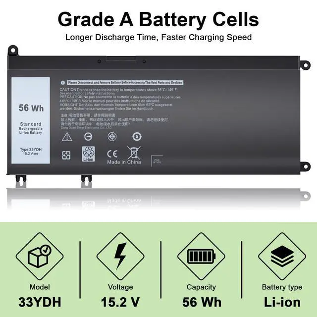 Alt view image 5 of 5 - Yenyoh 56Wh 33YDH Laptop Battery Replacement for Dell 17 7000 7773 7778 7779 7786, G5 15 5587, Latitude 3380 3490 3590 3580 Notebook 15.2V 4 Cell - PN: 99NF2 PVHT1 DNCWSCB6106B