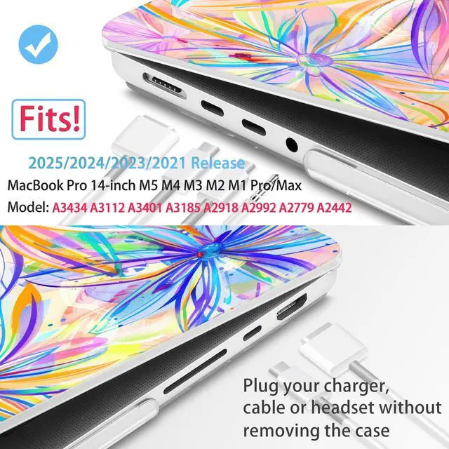 Alt view image 2 of 5 - Mektron Case for M5 MacBook Pro 14 inch 2025 A3434 A3112 Fit 2024-2021 Model M4 A3112 A3401 A3185 M3 A2918 A2992 M2 A2779 M1 A2442 Pro/Max, Hard Shell Cover for MacBook Pro 14", Watercolor FlowerC328