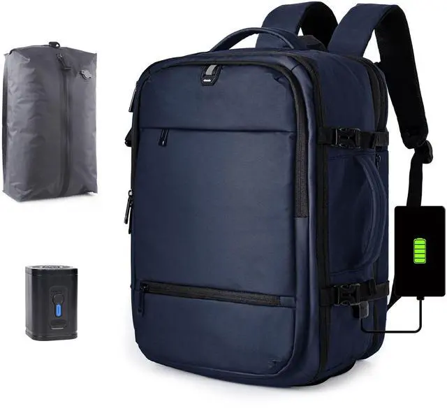 Main image of Vacuum Seal Backpack for Travel with Pump, 60L Expandable Backpack with Detachable Vacuum Compression Bag Waterproof Carry On Large Travel Bag for Airline Laptop Backpack with Shoe Compartment Navy