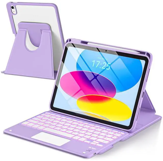 Main image of TaIYanG Touchpad for iPad A16 11th/10th Generation Case with Keyboard, 7 Color Backlit 360 Rotation Cover with Pencil Holder,Detachable Keyboard for iPad 11 inch 2025/10th Gen 10.9'' 2022 (Purple)