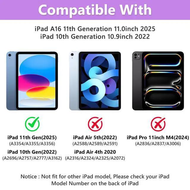 Alt view image 3 of 5 - TaIYanG Touchpad for iPad A16 11th/10th Generation Case with Keyboard, 7 Color Backlit 360 Rotation Cover with Pencil Holder,Detachable Keyboard for iPad 11 inch 2025/10th Gen 10.9'' 2022 (Purple)
