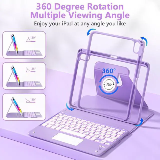 Alt view image 4 of 5 - TaIYanG Touchpad for iPad A16 11th/10th Generation Case with Keyboard, 7 Color Backlit 360 Rotation Cover with Pencil Holder,Detachable Keyboard for iPad 11 inch 2025/10th Gen 10.9'' 2022 (Purple)