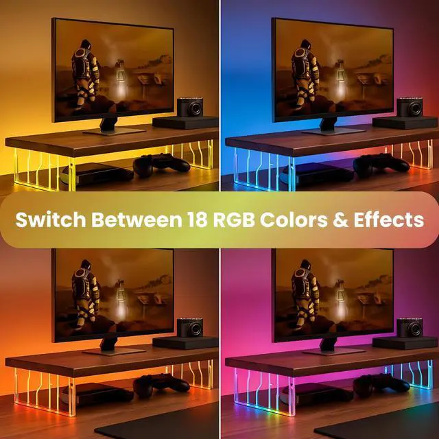 Alt view image 4 of 5 - Veyro Gaming Monitor Stand For Desk with Acrylic Legs & 18-Color RGB LED Light - Gaming Monitor Riser and Wooden Monitor Stands for Monitors, Laptops & Gaming PCs  Ergonomic Acrylic Desk Riser