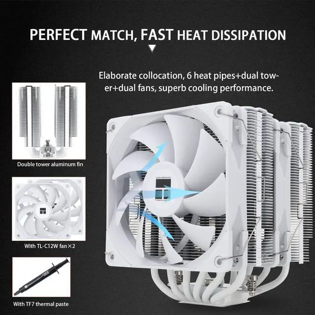 Alt view image 4 of 5 - Thermalright Peerless Assassin 120 White CPU Air Cooler, 6 Heat Pipes,TL-C12W PWM Fan,Aluminium Heatsink Cover, AGHP Technology, for AMD AM4/AM5/Intel LGA 1700/115X/1851/1200/2066/2011 (PA120 White)