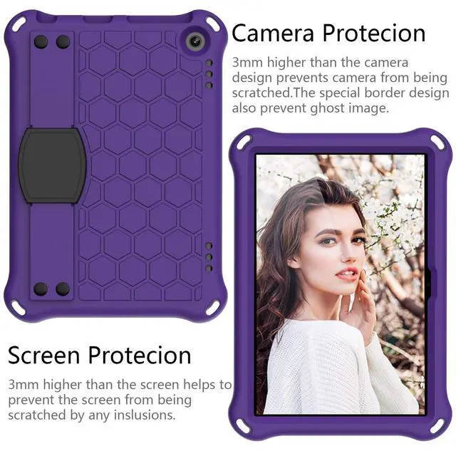 Alt view image 3 of 5 - Bumper Case for Fire HD 8"/Plus 10th Gen (2020 Only), Techcircle Shockproof Hand Belt Stand Cover Kids EVA Foam Honeycomb Protective Case with Shoulder Strap Handle Light Cover, Purple
