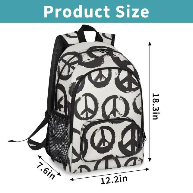 Alt view image 3 of 5 - GzLeyigou School Backpack Casual Bookbag with Multiple Pockets 18 inch Laptop Backpacks for Travel Hiking, Schoolbag for Students Girls Boys Women Men, Peace Sign