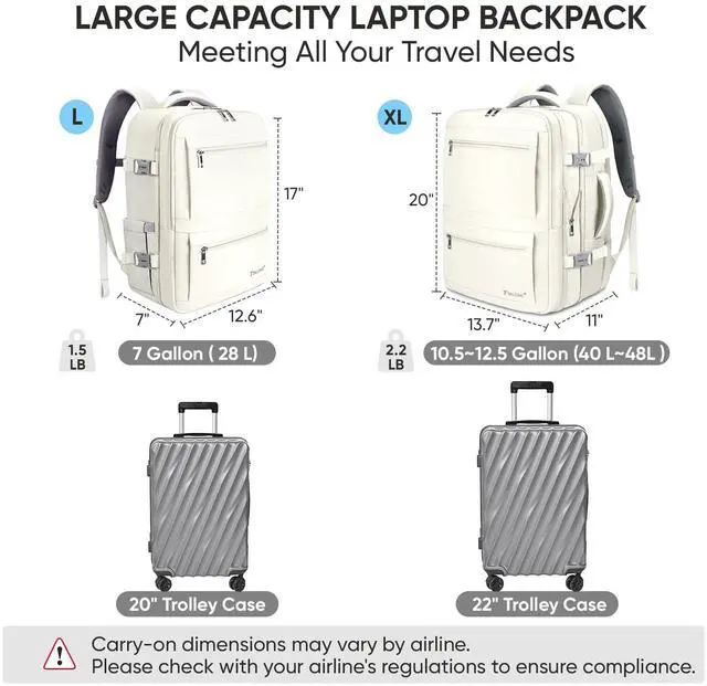 Alt view image 4 of 5 - BALEINE Travel Backpack for Women Men, Large Sturdy Carry On Laptop Backpack Gifts for Business, Casual, Weekender, Hiking (Large, Beige)