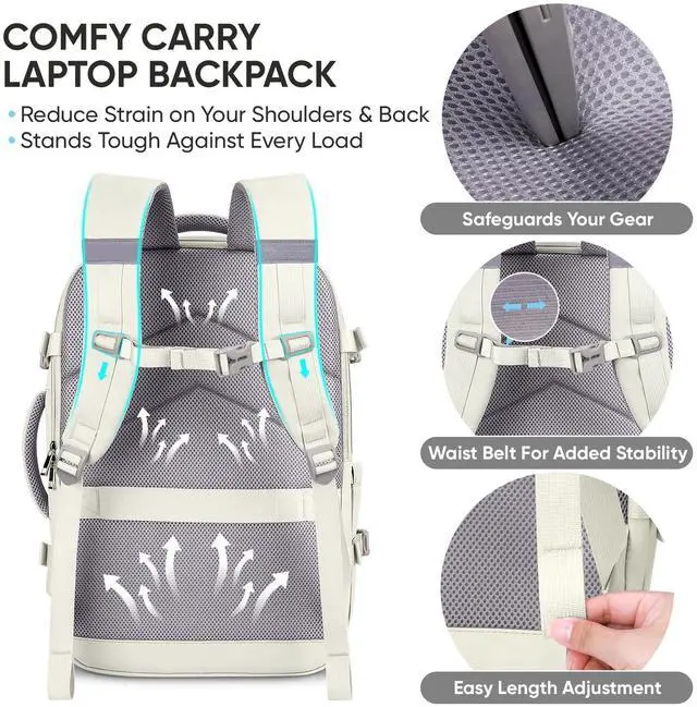 Alt view image 3 of 5 - BALEINE Travel Backpack for Women Men, Large Sturdy Carry On Laptop Backpack Gifts for Business, Casual, Weekender, Hiking (Large, Beige)