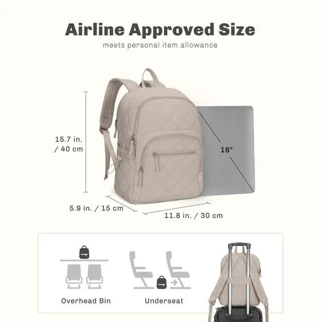 Alt view image 2 of 5 - Hynes Eagle Travel Laptop Backpack Quilted College Backpack for Women Puffer Casual Daypack Personal Item Bag for 16 Inch Light Camel