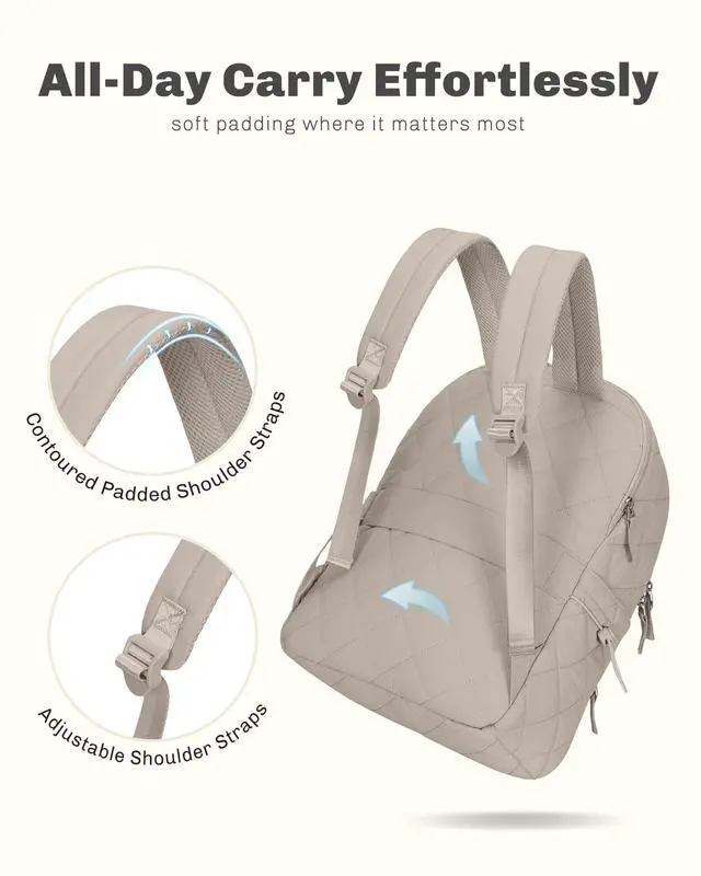 Alt view image 3 of 5 - Hynes Eagle Travel Laptop Backpack Quilted College Backpack for Women Puffer Casual Daypack Personal Item Bag for 16 Inch Light Camel