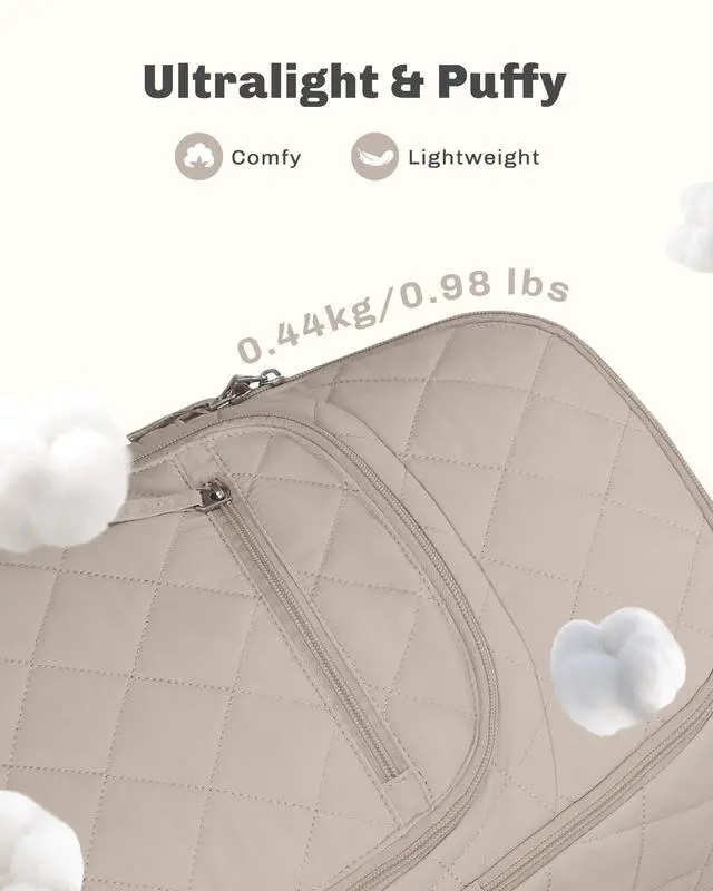 Alt view image 5 of 5 - Hynes Eagle Travel Laptop Backpack Quilted College Backpack for Women Puffer Casual Daypack Personal Item Bag for 16 Inch Light Camel