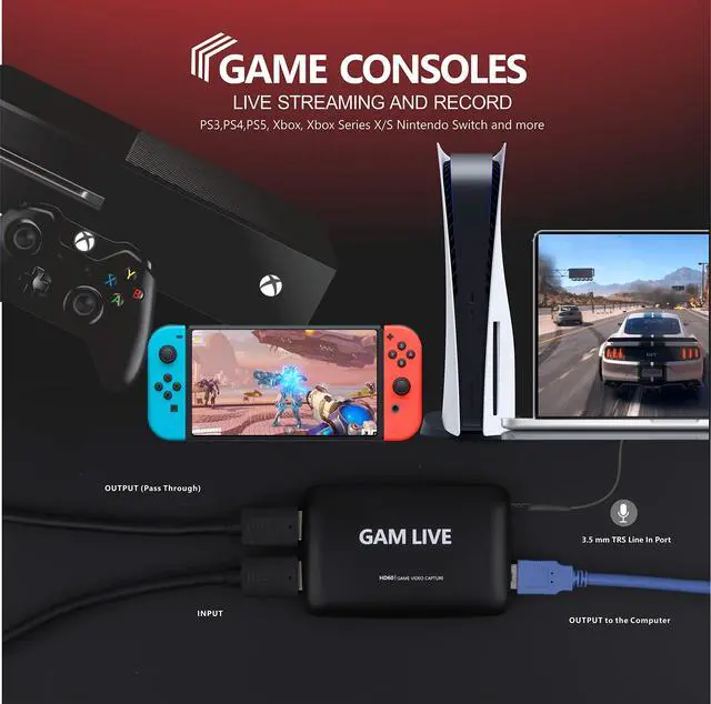 Alt view image 5 of 5 - UCEC Capture Card, GAM Live, 4K USB 3.0 Game Video Capture Card, 1080p60 and 4K30 for Live Streaming, Video Recording, Compatible with PS5, PS4, Xbox One, Xbox 360, Switch and More