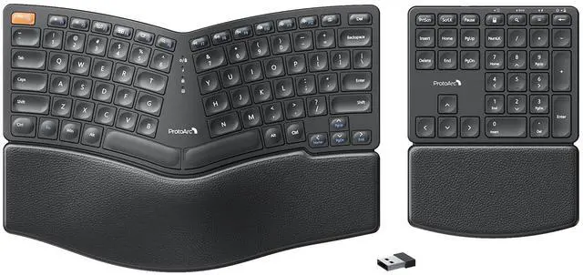 Main image of ProtoArc Wireless Ergonomic Keyboard, EK04 2.4GHz USB Wireless Ergo Keyboard with Separate Numeric Keypad, Split Design, Hard Wrist Rest, Rechargeable, for Windows PC/Laptop/Desktop