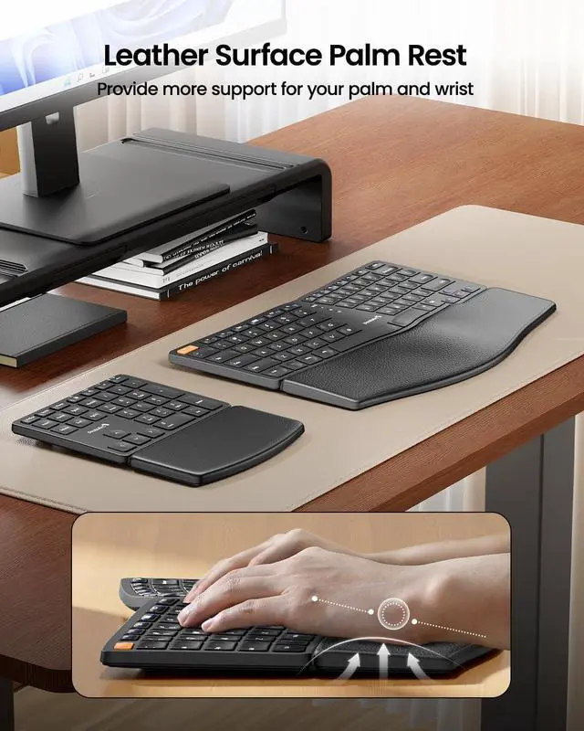 Alt view image 3 of 5 - ProtoArc Wireless Ergonomic Keyboard, EK04 2.4GHz USB Wireless Ergo Keyboard with Separate Numeric Keypad, Split Design, Hard Wrist Rest, Rechargeable, for Windows PC/Laptop/Desktop