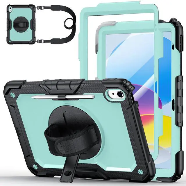 Main image of Case for iPad (A16) 11th Generation 11 Inch (2025), Ubearkk for iPad 10th Generation 10.9 inch 2022 case with Screen Protector, 360 Degree Rotating Stand/Shoulder Strap/Pencil Holder, Brightblue