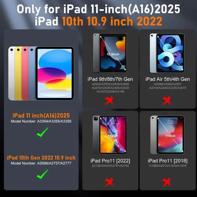 Alt view image 2 of 5 - Case for iPad (A16) 11th Generation 11 Inch (2025), Ubearkk for iPad 10th Generation 10.9 inch 2022 case with Screen Protector, 360 Degree Rotating Stand/Shoulder Strap/Pencil Holder, Brightblue