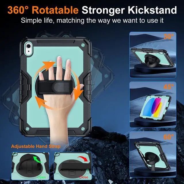 Alt view image 3 of 5 - Case for iPad (A16) 11th Generation 11 Inch (2025), Ubearkk for iPad 10th Generation 10.9 inch 2022 case with Screen Protector, 360 Degree Rotating Stand/Shoulder Strap/Pencil Holder, Brightblue