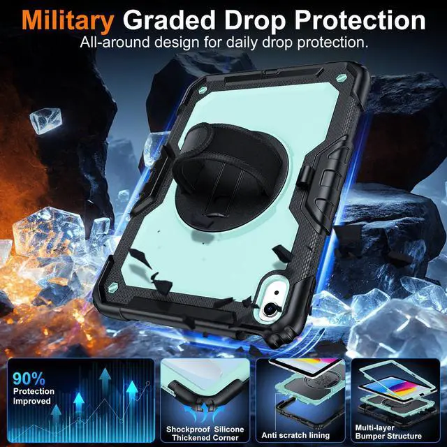 Alt view image 4 of 5 - Case for iPad (A16) 11th Generation 11 Inch (2025), Ubearkk for iPad 10th Generation 10.9 inch 2022 case with Screen Protector, 360 Degree Rotating Stand/Shoulder Strap/Pencil Holder, Brightblue